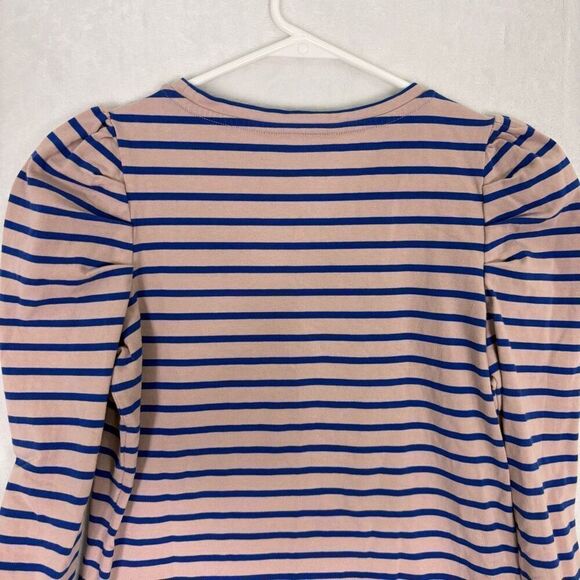 Boden Striped Puff Sleeve Long Sleeve Cotton Top Pink with Blue Stripes Women's - Picture 7 of 9